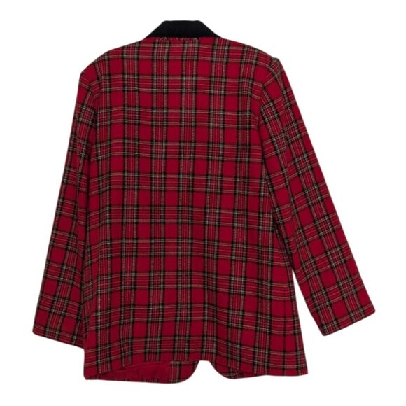 Vintage Sag Harbor Plaid Blazer Womens Size 12 Red Wool Blend Velvet Collar - Picture 6 of 9